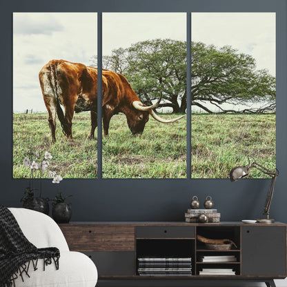 91866234-MGV-CV-36X24-Texas Longhorn Wall Art Canvas Print, Framed Rustic Ranch Art Picture Print, Western Cattle Perfect Rustic Farmhouse Decor Artwork