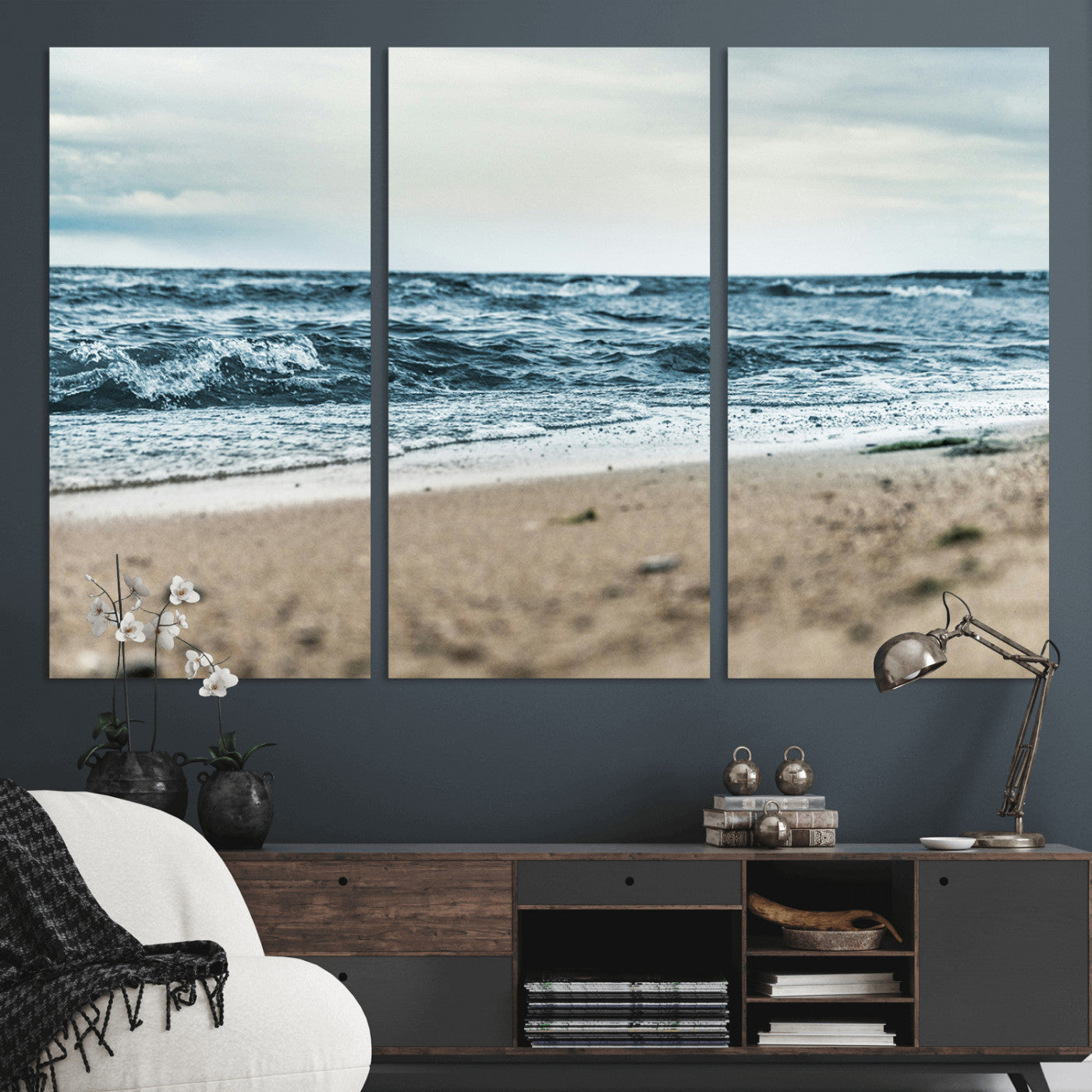 81812590-MGV-CV-36X24-Ocean Wall Art Wall Art Canvas Print, Framed Coastal Canvas Art Picture Print, Moody Seascape Perfect Coastal Minimalist Decor