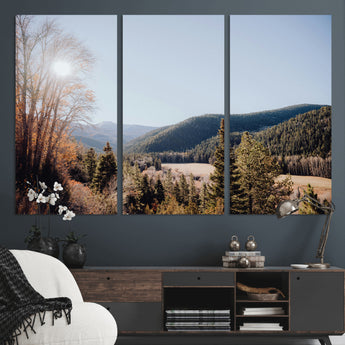 52941305-MGV-CV-36X24-Rustic Landscape Wall Art Canvas Print, Framed Serene Valley Art Picture Print, Pine Tree Horizon Perfect Rustic Cabin Decor