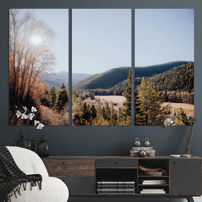 52941305-MGV-CV-36X24-Rustic Landscape Wall Art Canvas Print, Framed Serene Valley Art Picture Print, Pine Tree Horizon Perfect Rustic Cabin Decor