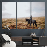57597730-MGV-CV-48X32-3P-Cowboy Wall Art Wall Art Canvas Print, Framed Western Canvas Art Picture Print, Rustic Ranch Scene Perfect Rustic Western Decor