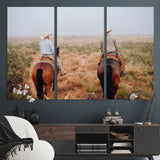 54943176-MGV-CV-48X32-3P-Cowboy Wall Art Wall Art Canvas Print, Framed Western Canvas Art Picture Print, Rustic Ranch Scene Perfect Rustic Western Decor