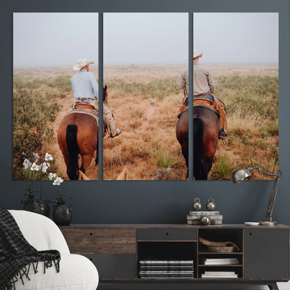 54943176-MGV-CV-48X32-3P-Cowboy Wall Art Wall Art Canvas Print, Framed Western Canvas Art Picture Print, Rustic Ranch Scene Perfect Rustic Western Decor