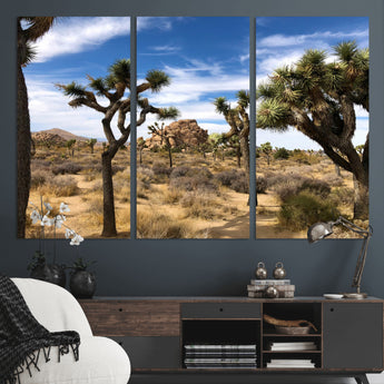 25722592-MGV-CV-36X24-Joshua Tree Desert Wall Art Canvas Print, Framed Southwestern Nature Art Picture Print, Rustic Earth Tones Perfect Southwestern