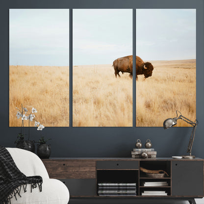 61392510-MGV-CV-36X24-Buffalo Wall Art Wall Art Canvas Print, Framed Western Wildlife Decor Art Picture Print, Rustic Farmhouse Art Perfect Rustic