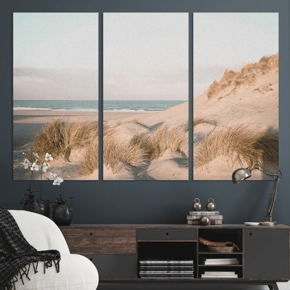 28064037-MGV-CV-36X24-Minimalist Seascape Wall Art Canvas Print, Framed Neutral Beach Print Art Picture Print, Sand Dune Photography Perfect