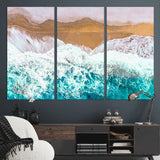 26870666-MGV-CV-48X32-3P-Aerial Beach Wall Art Canvas Print, Framed Ocean Waves Art Picture Print, Coastal Landscape Perfect Coastal Minimalist Decor
