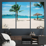42623350-MGV-CV-48X32-3P-Tropical Beach Wall Art Canvas Print, Framed Palm Tree Art Picture Print, Ocean View Perfect Tropical Coastal Decor Artwork
