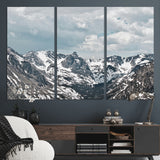 94074619-MGV-CV-48X32-3P-Snowy Peaks Wall Art Canvas Print, Framed Alpine Wilderness Art Picture Print, Mountain Escape Perfect Winter Serenity Decor