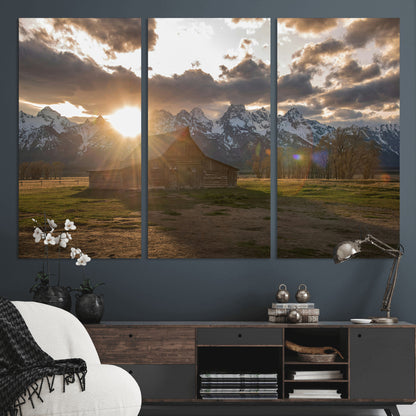 52555760-MGV-CV-48X32-3P-Snowy Peaks Wall Art Canvas Print, Framed Nature Escape Art Picture Print, Rustic Charm Perfect Rustic Western Decor Artwork