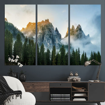 21145440-MGV-CV-48X32-3P-Wilderness Wall Art Wall Art Canvas Print, Framed Nature Landscape Decor Art Picture Print, Misty Forest Photography Perfect