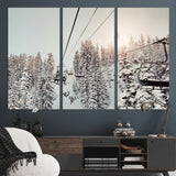 91534512-MGV-CV-36X24-Frosty Pines Wall Art Canvas Print, Framed Cozy Cabin View Art Picture Print, Ski Lift Ride Perfect Rustic Lodge Decor Artwork