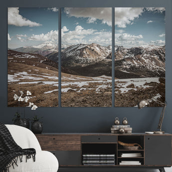 44565953-MGV-CV-48X32-3P-Mountain Landscape Wall Art Canvas Print, Framed Snowy Peaks Art Picture Print, Rugged Highlands Perfect Rustic Adventure Decor