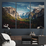 15244033-MGV-CV-48X32-3P-Yosemite National Wall Art Canvas Print, Framed Mountain Landscape Art Picture Print, El Capitan Perfect Rustic Farmhouse Decor