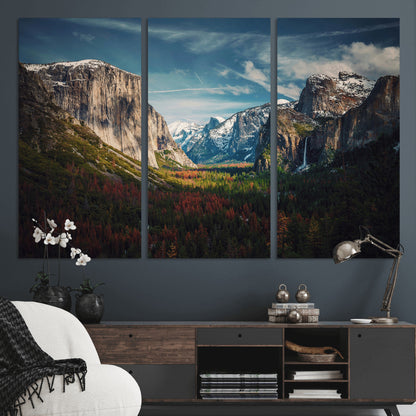 15244033-MGV-CV-48X32-3P-Yosemite National Wall Art Canvas Print, Framed Mountain Landscape Art Picture Print, El Capitan Perfect Rustic Farmhouse Decor