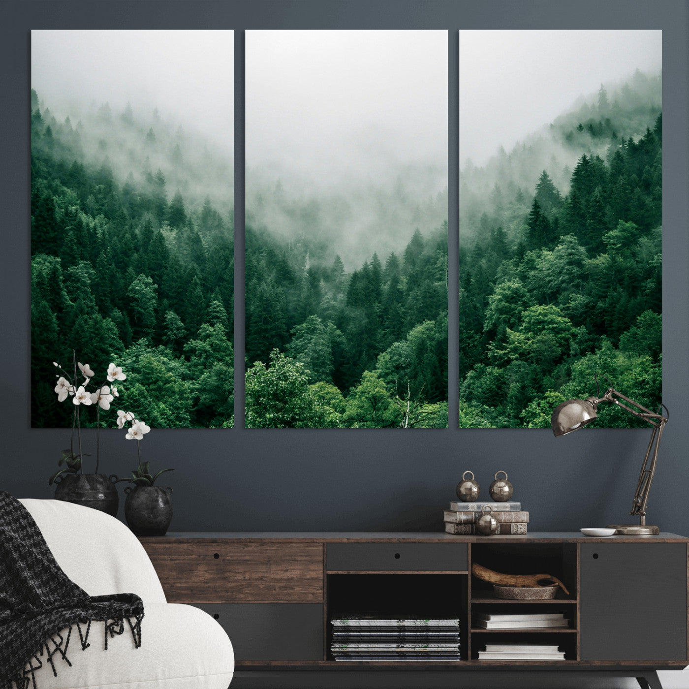 45265379-MGV-CV-36X24-Misty Forest Wall Art – Green Mountain Pine Tree Landscape Canvas Print, Nature Photography Artwork Home Decor for Bedroom, Living