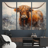 X61001-MGV-CV-36X24-Scottish Highland Wall Art Canvas Print, Framed Longhorn Art Picture Print, Western Cow Perfect Farmhouse Decor Artwork