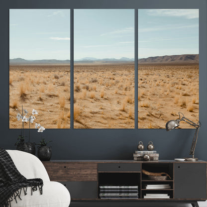 55918919-MGV-CV-36X24-Desert Landscape Wall Art – Golden Grass Plains and Mountain Horizon Canvas Print, Southwest Nature Photography Decor for Living