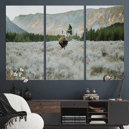 41674074-MGV-CV-36X24-Bison Wall Art – American Buffalo Wildlife Photography Canvas Print, Western Mountain Landscape Artwork Rustic Nature Decor for