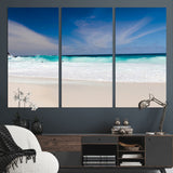 55017356-MGV-CV-36X24-Ocean Beach Wall Art – Turquoise Wave and White Sand Shoreline Canvas Print, Coastal Seascape Photography Decor for Living Room,