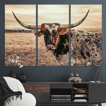 95745718-MGV-CV-36X24-Texas Longhorn Wall Art – Western Cattle Photography Canvas Print, Rustic Ranch Animal Artwork Country Farmhouse Decor for Living
