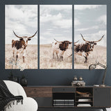 65621083-MGV-CV-36X24-Texas Longhorn Wall Art – Rustic Western Cattle Canvas Print, Southwestern Ranch Photography Decor for Living Room, Office,