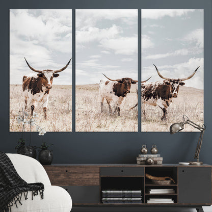 65621083-MGV-CV-36X24-Texas Longhorn Wall Art – Rustic Western Cattle Canvas Print, Southwestern Ranch Photography Decor for Living Room, Office,