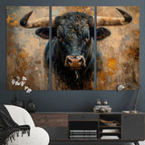 91615410-MGV-CV-36X24-Bull Wall Art – Rustic Western Longhorn Canvas Print, Powerful Abstract Animal Painting, Farmhouse Ranch Decor for Living Room,