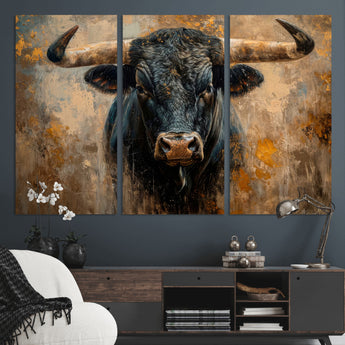 91615410-MGV-CV-36X24-Bull Wall Art – Rustic Western Longhorn Canvas Print, Powerful Abstract Animal Painting, Farmhouse Ranch Decor for Living Room,