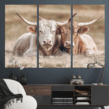 38651722-MGV-CV-36X24-Cow Wall Art – Rustic Longhorn Pair Canvas Print, Western Farmhouse Animal Painting, Country Ranch Decor for Living Room, Bedroom,