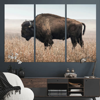 69909079-MGV-CV-36X24-Bison Wall Art – Majestic Buffalo Canvas Print in Prairie Grasslands, Rustic Western Animal Painting, Farmhouse Ranch Decor for