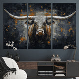 93195031-MGV-CV-36X24-Dark Longhorn Bull Wall Art – Western Steer Canvas Print, Moody Rustic Animal Painting for Man Cave, Ranch House, Office or Modern