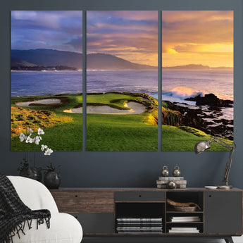 39644075-MGV-CV-36X24-Golf Course Wall Art – Coastal Sunset Canvas Print, Scenic Oceanfront Fairway Landscape Decor for Office, Man Cave, or Living Room