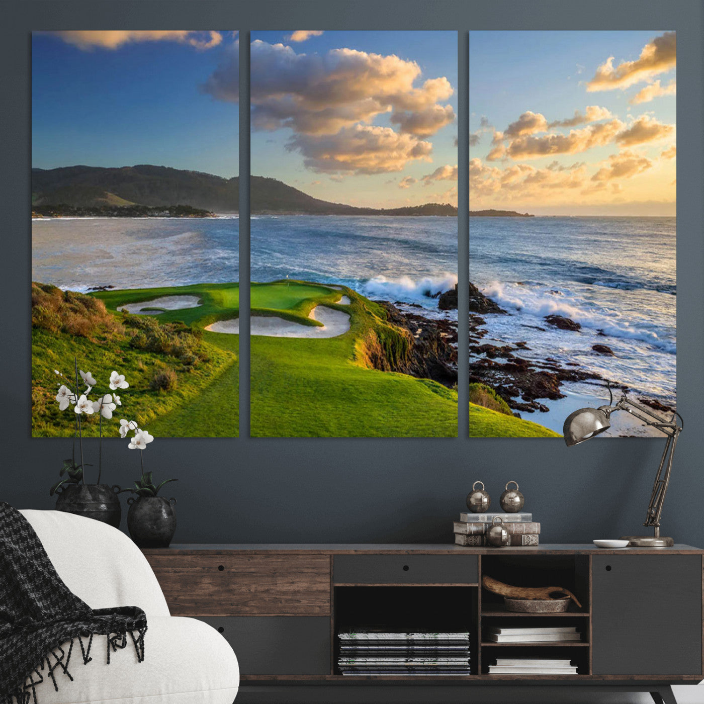 50107048-MGV-CV-36X24-Golf Course Wall Art – Coastal Ocean View Canvas Print, Scenic Fairway Landscape Decor for Office, Man Cave, Bedroom, or Living