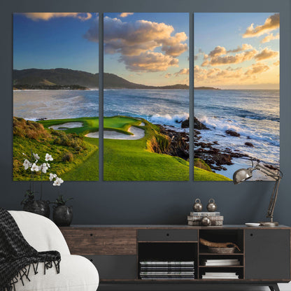 50107048-MGV-CV-36X24-Golf Course Wall Art – Coastal Ocean View Canvas Print, Scenic Fairway Landscape Decor for Office, Man Cave, Bedroom, or Living