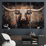 24779067-MGV-CV-36X24-Longhorn Bull Wall Art – Western Rustic Canvas Print, Bold Cowboy Cattle Painting for Ranch House, Farmhouse, Office, or Living