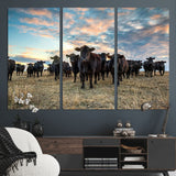 13867292-MGV-CV-36X24-Black Cattle Wall Art – Rustic Ranch Herd Canvas Print, Western Farmhouse Country Landscape Decor for Living Room, Office, or