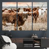 47758300-MGV-CV-36X24-Texas Longhorn Cattle Wall Art – Rustic Western Herd Canvas Print, Cowboy Ranch Farmhouse Decor for Living Room, Office, or