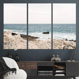 25481980-MGV-CV-36X24-Ocean Coastal Wall Art – Rocky Shoreline and Waves Canvas Print, Serene Beach Landscape Decor for Living Room, Bedroom, or Office