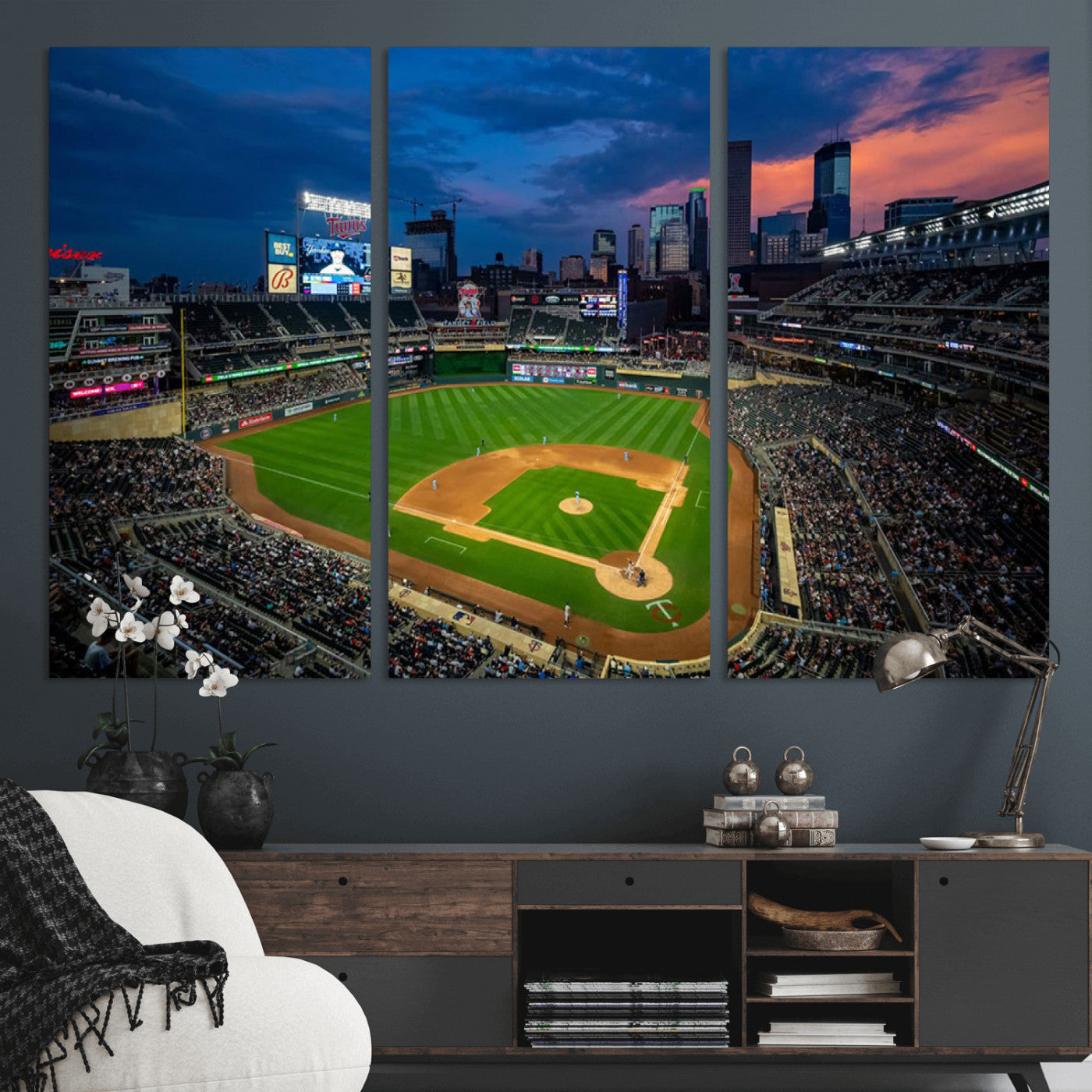 68222753-MGV-CV-36X24-Baseball Stadium Wall Art – Panoramic Night Game Canvas Print, Sports Decor for Man Cave, Office, Bar, or Living Room