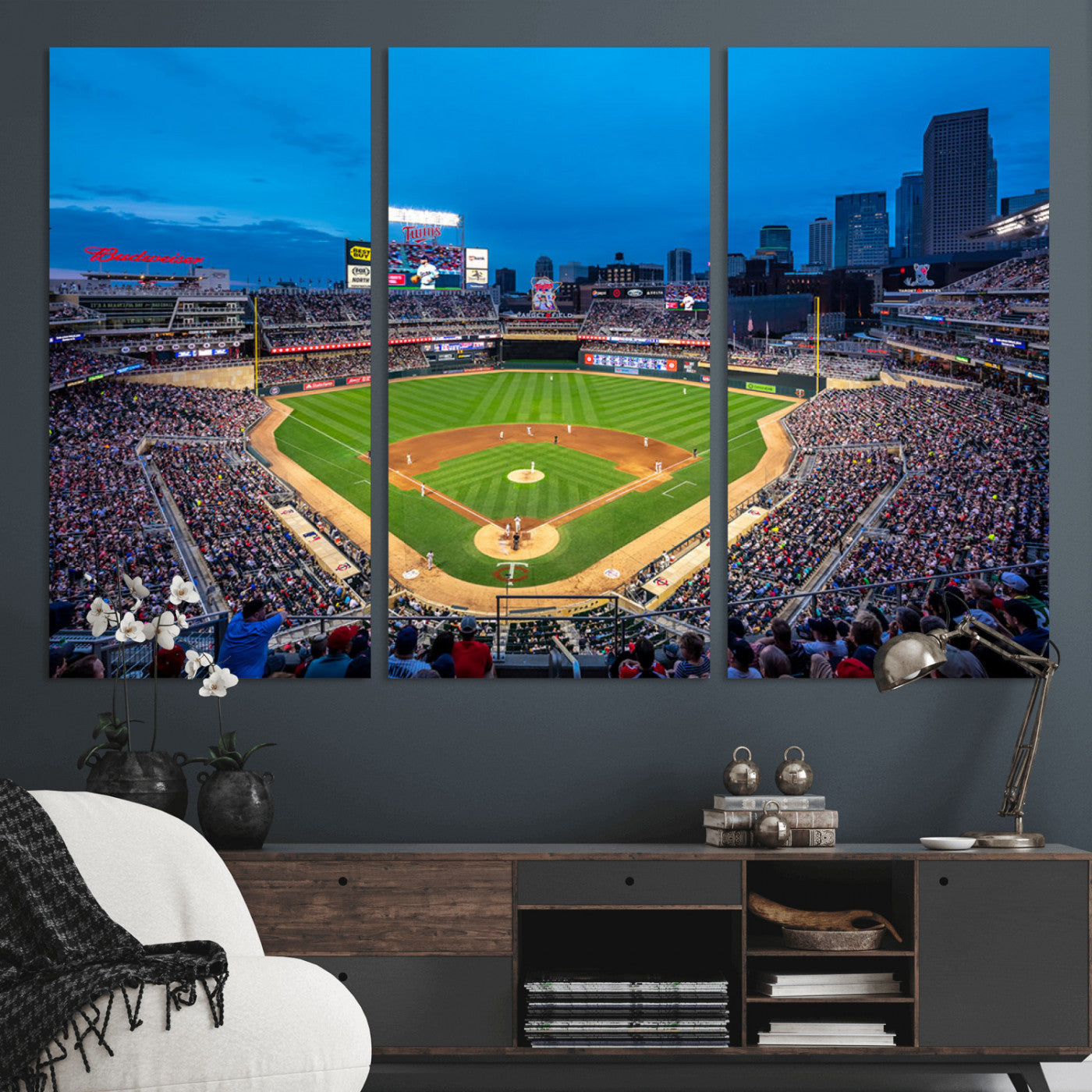 77273035-MGV-CV-36X24-Baseball Stadium Wall Art – Panoramic Evening Game Canvas Print, Sports Fan Decor for Man Cave, Office, Bar, or Living Room