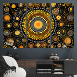 45478523-MGV-CV-36X24-Abstract Circle Wall Art – Bold Black and Gold Dot Painting Canvas Print, Modern Geometric Mandala Style Decor for Living Room or