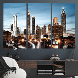 23859158-MGV-CV-36X24-Atlanta Skyline Wall Art – Modern Cityscape Canvas Print with Night Lights and Traffic Trails, Urban Decor for Office, Apartment,