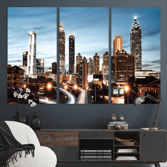 23859158-MGV-CV-36X24-Atlanta Skyline Wall Art – Modern Cityscape Canvas Print with Night Lights and Traffic Trails, Urban Decor for Office, Apartment,