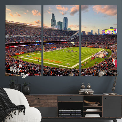 55377093-MGV-CV-36X24-Soldier Field Wall Art – Panoramic Chicago Bears Football Stadium Canvas Print, Game Day Sports Decor for Man Cave, Bar, Office,