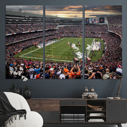 87578930-MGV-CV-36X24-Soldier Field Wall Art – Chicago Bears Football Stadium Sunset Canvas Print, Game Day Sports Decor for Man Cave, Bar, Office, or