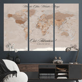 95243244-MGV-CV-36X24-Wander Often Wonder Always World Map Wall Art – Neutral Beige Adventure Canvas Print, Rustic Boho Travel Decor for Bedroom, Living