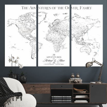 21029247-MGV-CV-36X24-Minimalist World Map Wall Art – Black and White Travel Adventure Print, Modern Family Travel Map Decor for Living Room, Bedroom,