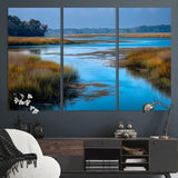 26300004-MGV-CV-36X24-Marshland Landscape Wall Art – Scenic Nature Canvas Print with Golden Grass and Blue Water, Peaceful River Photography for Living
