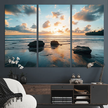 23879436-MGV-CV-36X24-Rocky Ocean Sunset Canvas Wall Art – Seaside Dramatic Seascape, Ocean Sunset Art Print for Coastal Modern Decor for Nature